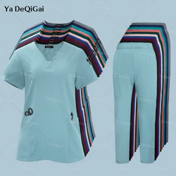 Newest Nursing Clothing Pink Blue Doctor Nurse Uniforms Women Men Scrubs Sets Medical Surgical Tops Pants Beauty Salon Workwear