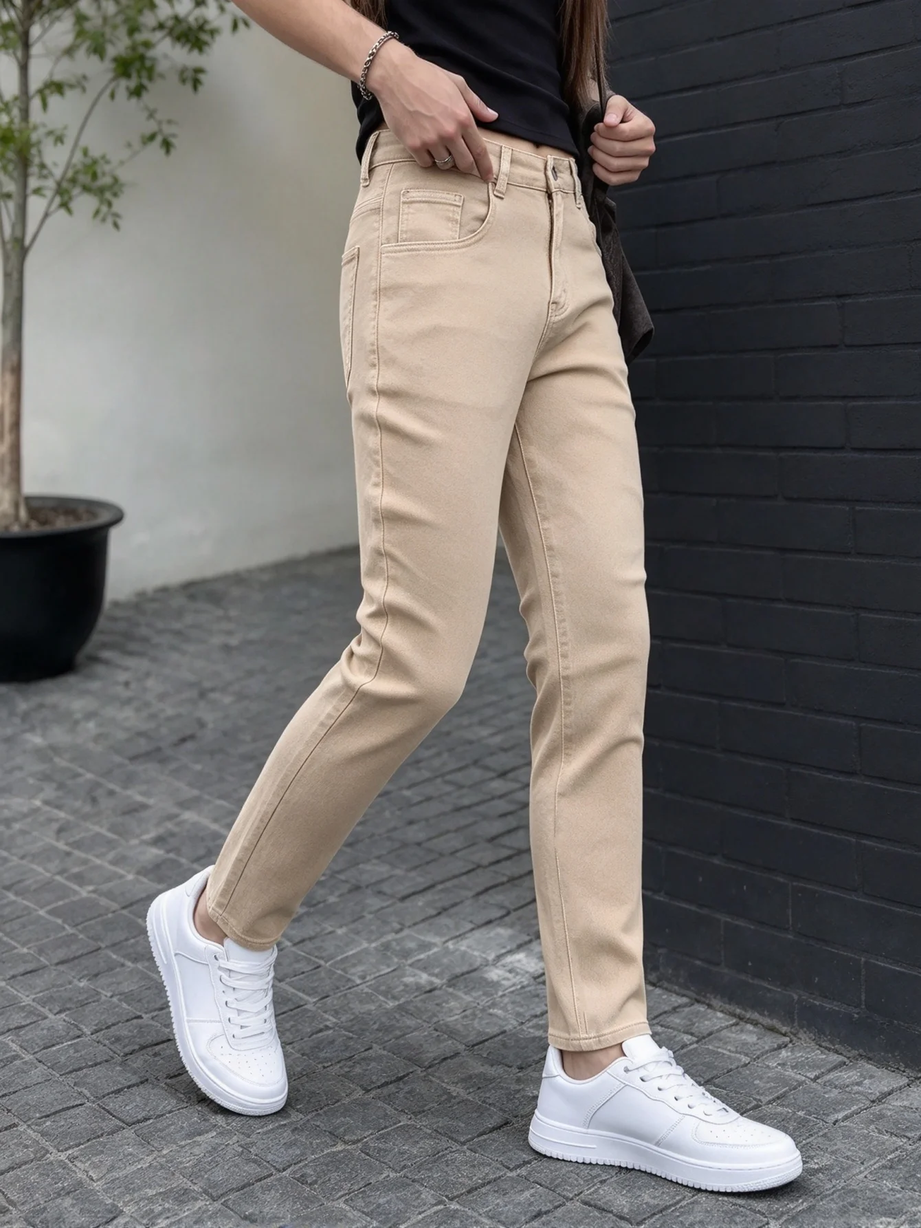 Men's Khaki Denim Long Jeans Y2K Nostalgic Trendy Slim Cut Fashion Pants Ideal Present for Lover Street Wear