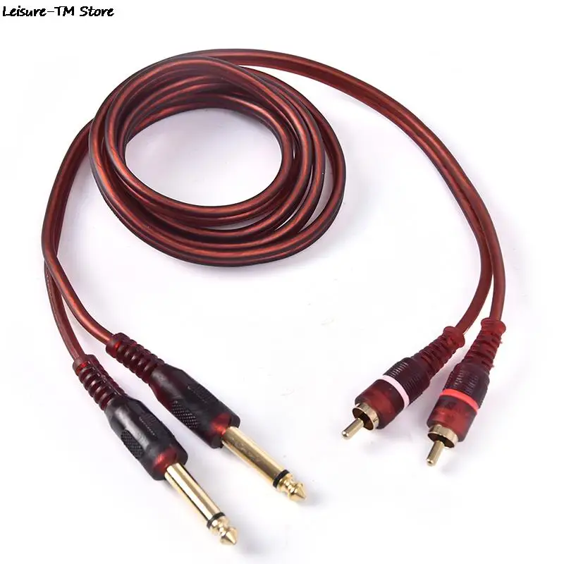 New 1pc 1.5M Cable, Dual RCA Male To Dual 6.35mm 1/4 Inch Male Mixer Audio Cable