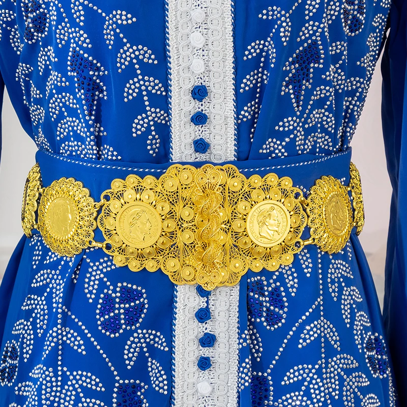 

Arabian Vintage Ethnic Waistband, Handmade Hollow Carved Round Portrait Lace Adjustable Belt For Formal Events