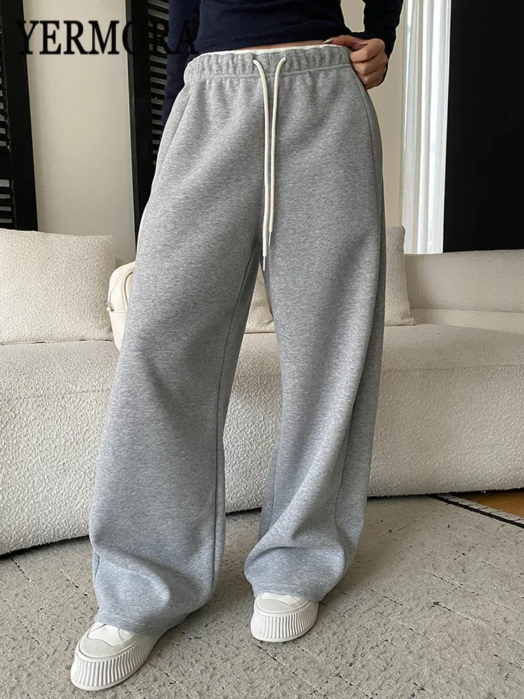 

YERMORA Новые модные широкие брюки с высокой эластичной талией и серым шнурком для женщин, свободные повседневные брюки, весна-осень 2026