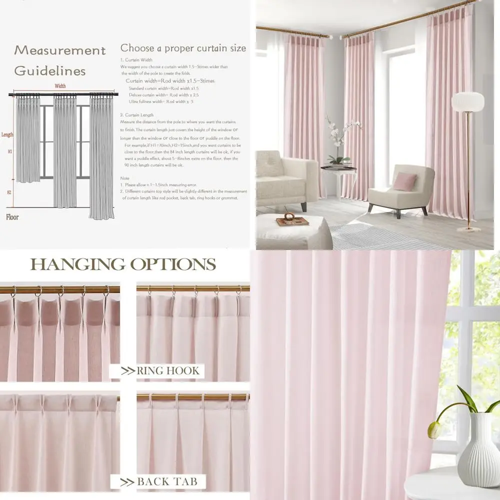 

Мягкие розовые полупрозрачные шторы с плиссировкой 102 Pinch Pleated, из смесового льна, светопропускающие, 2 панели, 40 ширина x 102 длина, для гостиной и спальни