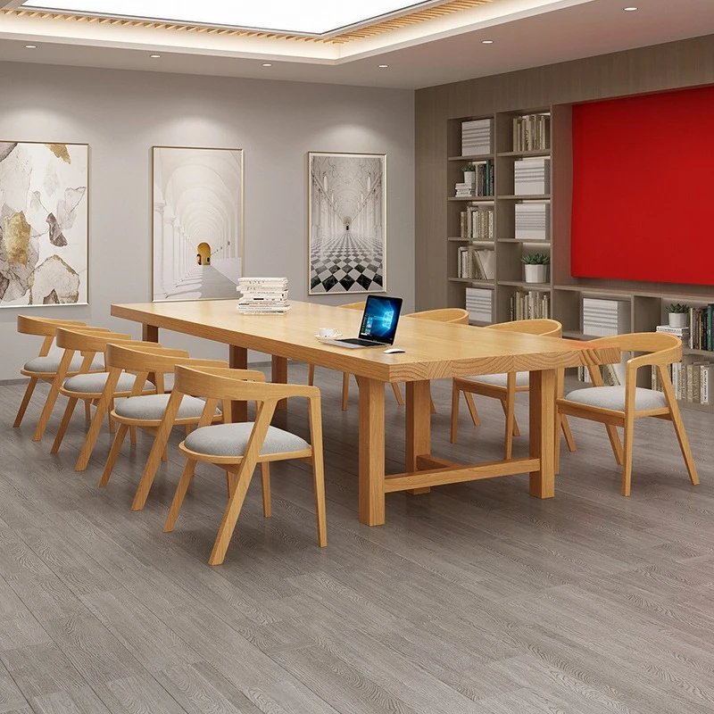 Simple modern all-solid wood conference table Library long table Large event display desk