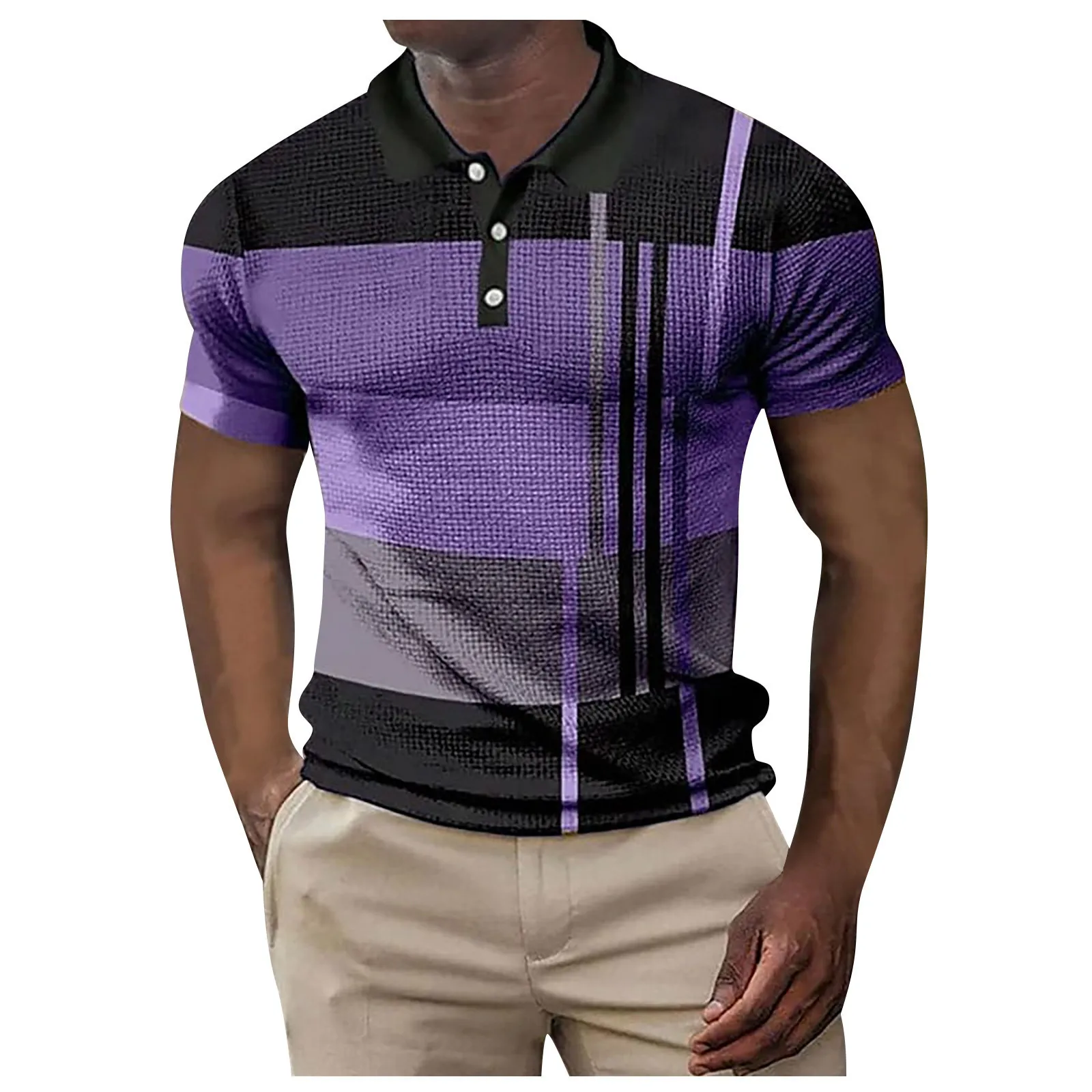 Cross-border Amazon Summer New Foreign Trade European American Men\'s Polo Shirt Short-sleeved Color-blocked Zipper T-shirt Top