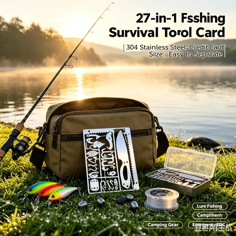 Survival Fishing Tool Card Portable Credit Card Size EDC Gear Multi Function Knife Saw Fish Hooks Set For Outdoor Camping Hiking