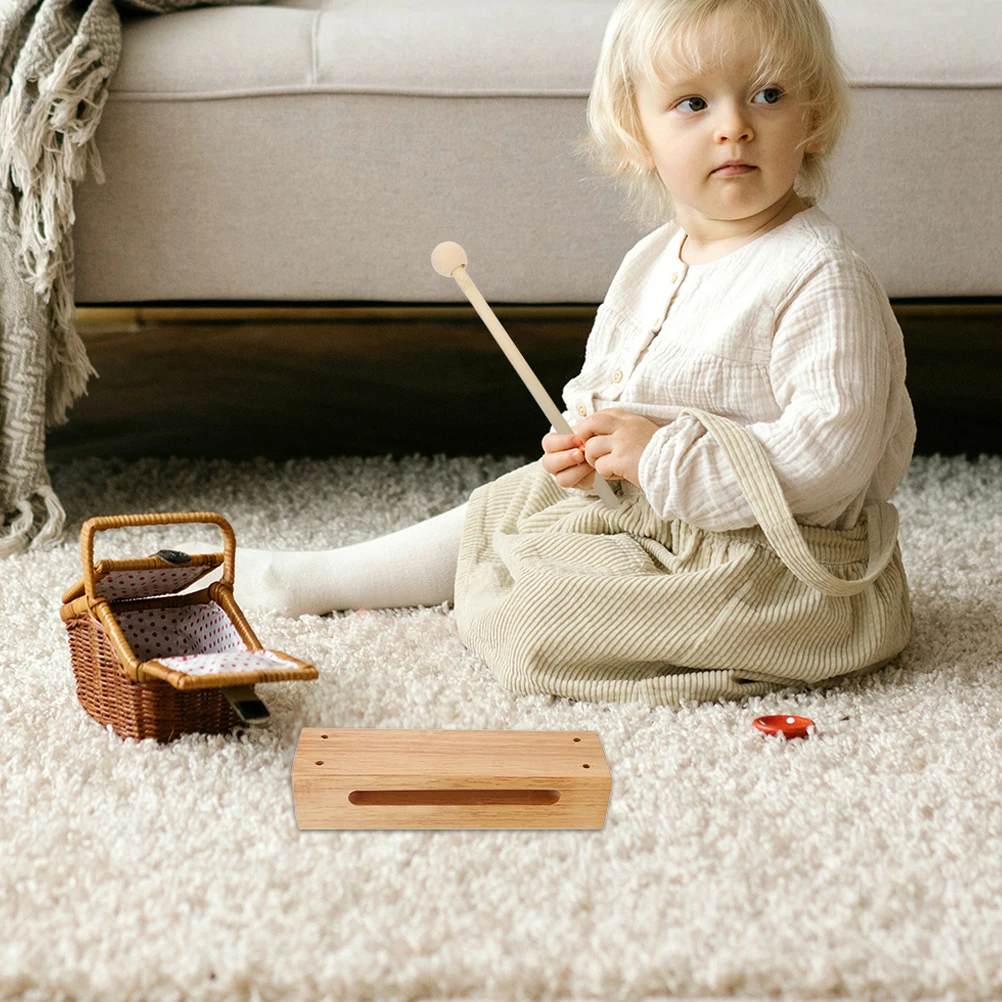 

Beech Square Block Percussion Instrument Kids Wooden Rhythm Sticks Musical Accessories Wood Block Mallet Drumsticks for Teaching