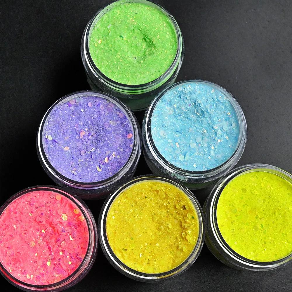 Pigment de paillettes pour ongles, 12 couleurs, 100 g/sac, en vrac, poussière structurels ente, néon Shoous, N64.Glitter, brille dans le noir, poudre d'art