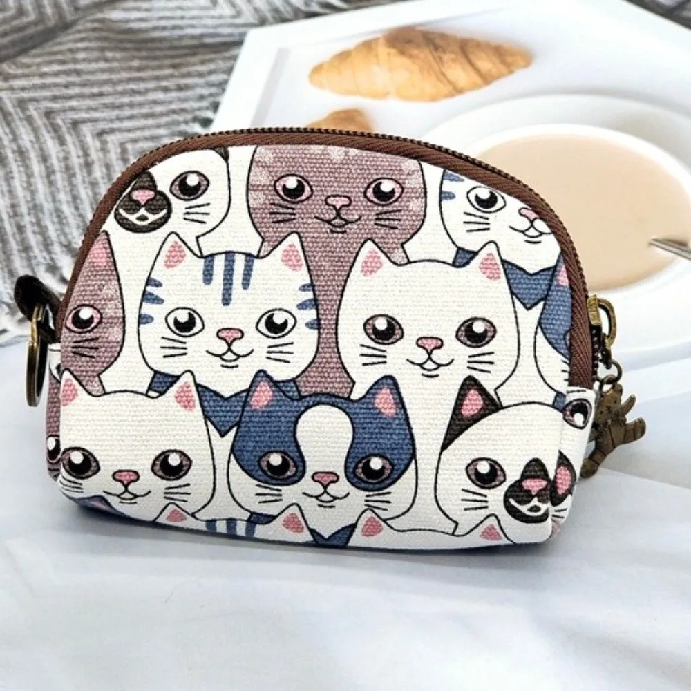 المحمولة خمر مطبوعة محفظة نسائية للعملات المعدنية القط قماش تغيير المال المنظمون سستة حقيبة التخزين حقيبة مستحضرات تجميل صغيرة النساء الفتيات