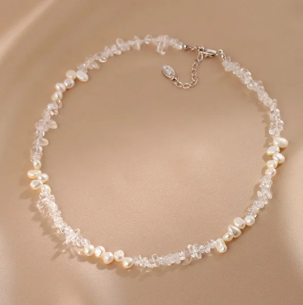 

Hot Sale Baroque Freshwater Pearl & White Crystal 14k Gold Filled Ladies Jewelry Sets For Women Necklace Bracelet No Fade Gifts