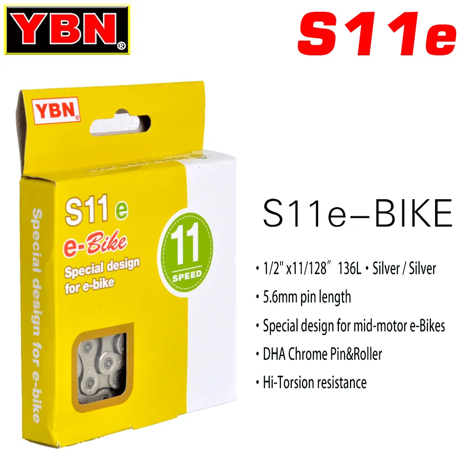 YBN E-Bike Chain 8 9 10 11 12 Speed Electric Sport Bicycle Chains 136 Links Anti-Rust E-Bike Parts With Magic Buckle for Shimano