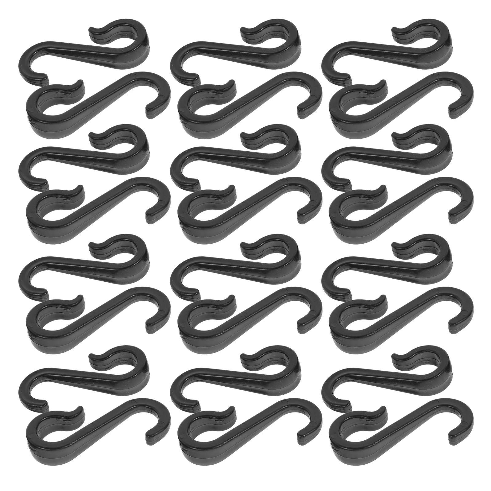 100 قطعة من خطافات بلاستيكية على شكل حرف S بتصميم مسطح وقدرة تحميل قوية للمطبخ والحمام والحديقة ورف سلكي وإكسسوارات مسار الستارة باللون الأسود