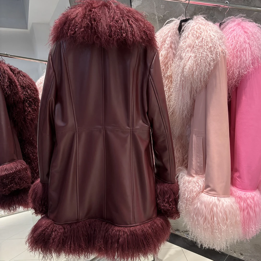 YOLOAgain Mongolia Sheep Fur Jacket Women Real Leather Coat Suede Jacket