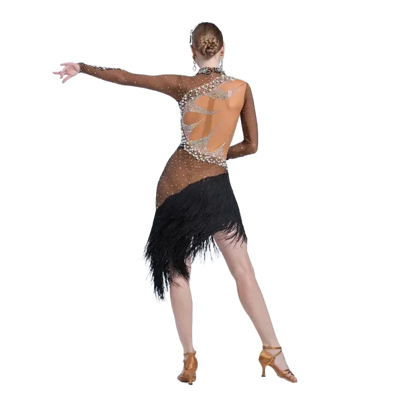 Vestidos De Fiestas Elegantes Mujer Señora High Quality Latin Competition Dance Dress Adult Female Dress Fringe Latin for Sale