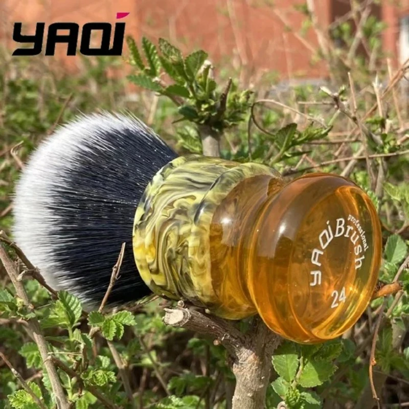 2026 Yaqi 24MM Men Wet Shave Brushes Sagrada Familia Black/White Tuxedo Synthetic Fibre Resin Handle