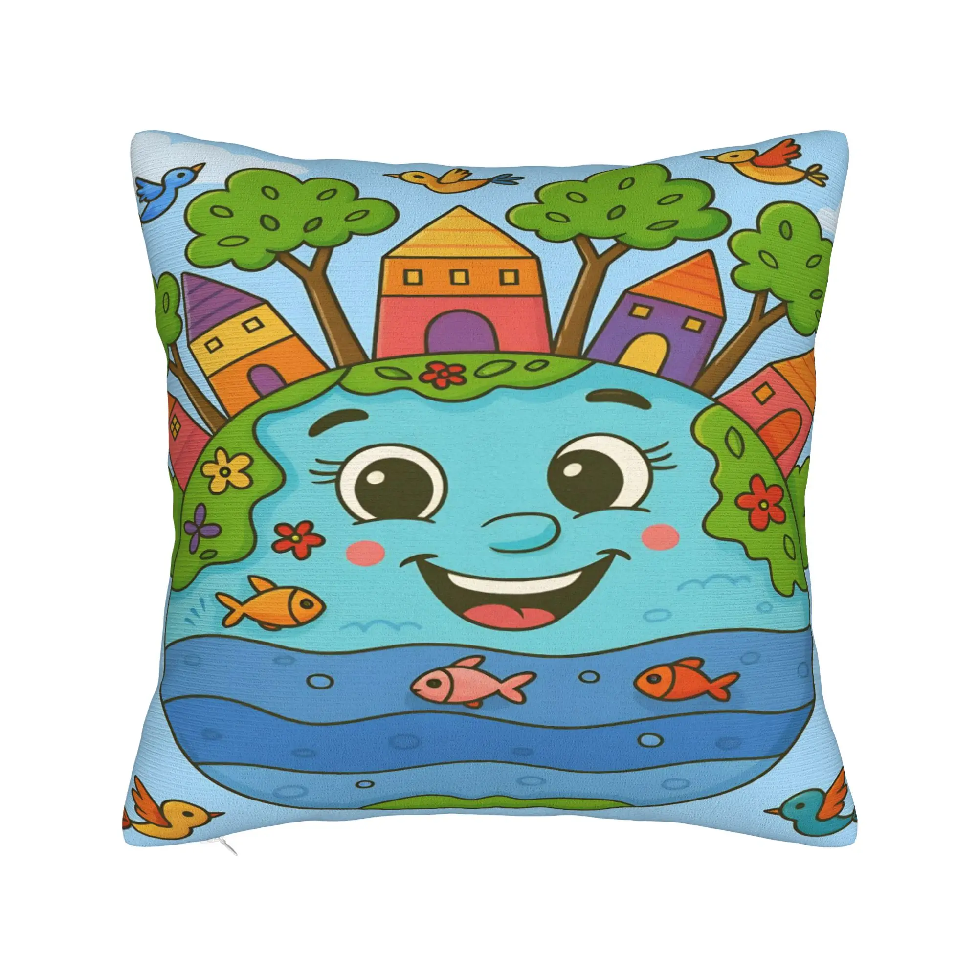 Earth Love Support Planet Nature Lover Square Pillow Covers Polyester Couch Cushion Cover Creative Decorative Pillow Cover 45*45