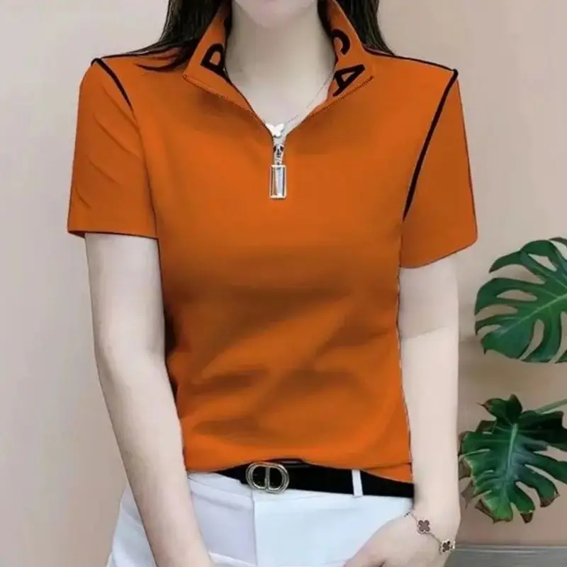 2024 New Women\'s T-shirt Short-sleeved Summer New Meat-covered POLO Shirt Casual Fashion Slim T-shirt Loose Cotton T-shirt Top