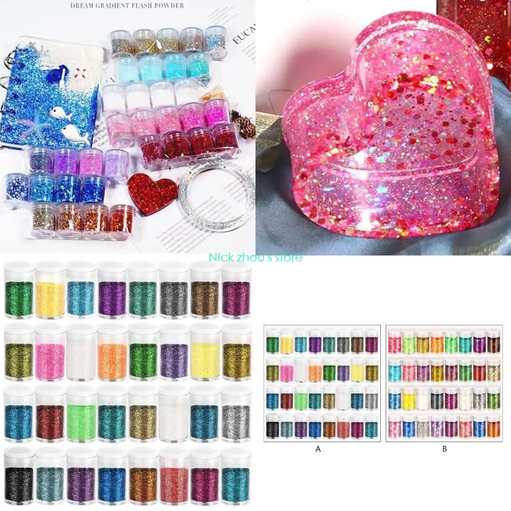 

E15E 32 Colors Art Glitter Resin Craft Emit Glitter Powder Suitable for Face Body Hair Eyes Lip Gloss Cosmetics