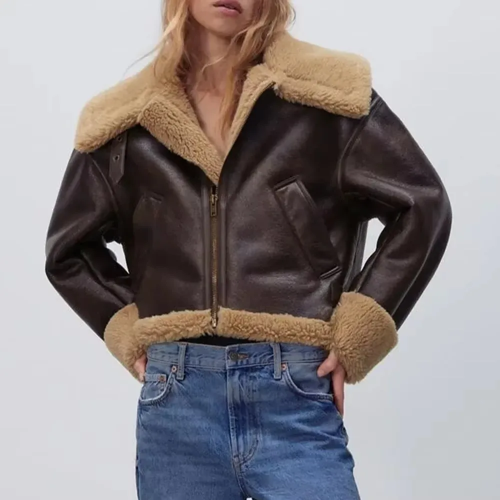 

New women's faux fur jacket with a large lapel top