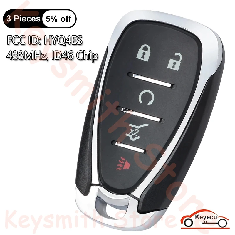 KEYECU 5 Buttons 433MHz ID46 Chip for Chevrolet Blazer Trailblazer Traverse 2021 2022 2023 Auto Smart Remote Key Fob FCC# HYQ4ES