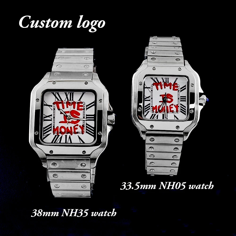 

NH35/NH05 Couple's Watch Time is Money Watch Stainless Steel Square Watch High Quality Watch NH35/NH05 Movement Watch