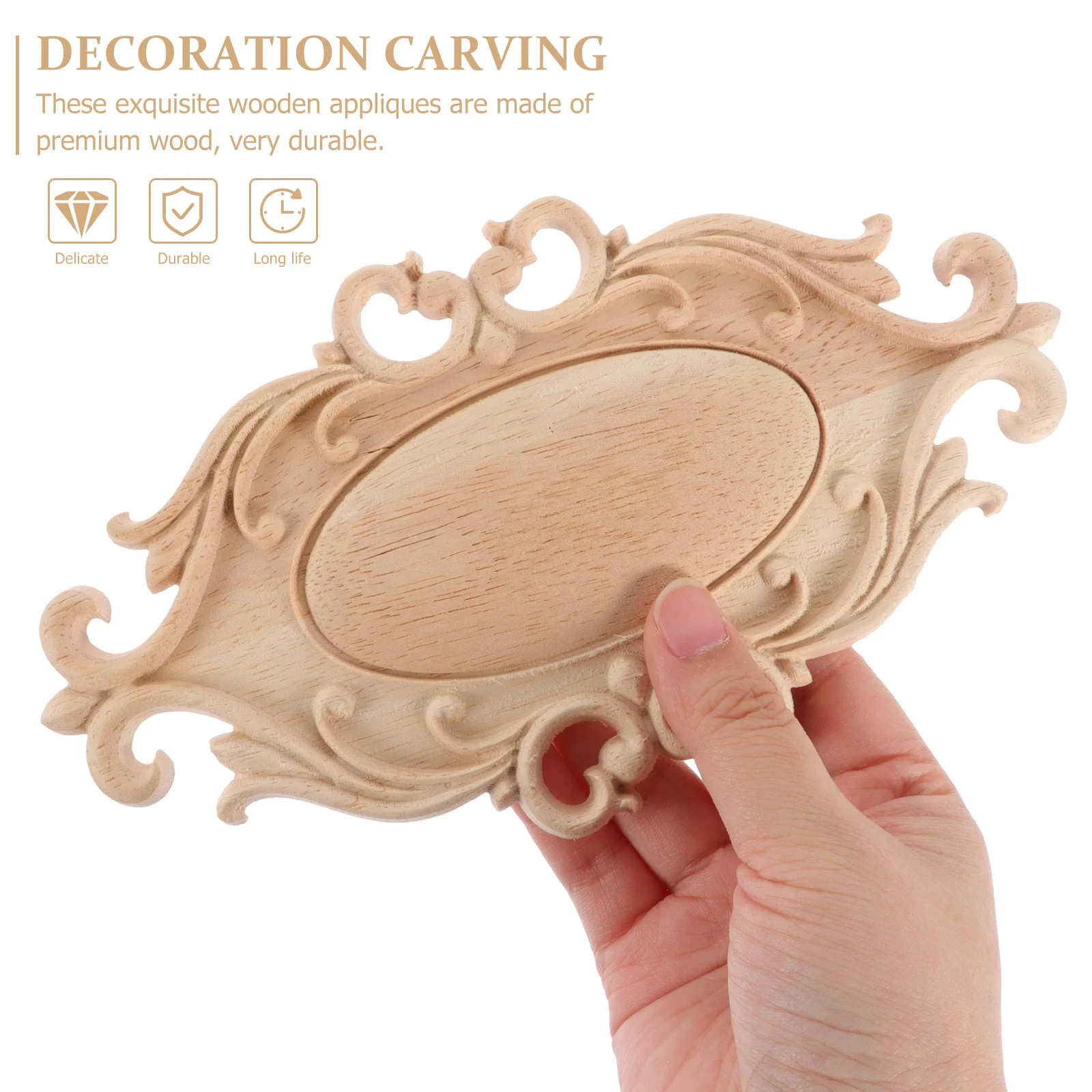 2 Pcs Oval Flower Applique Wooden Carved Onlay Decal Bed Door Decor Dresser Household Furniture Home