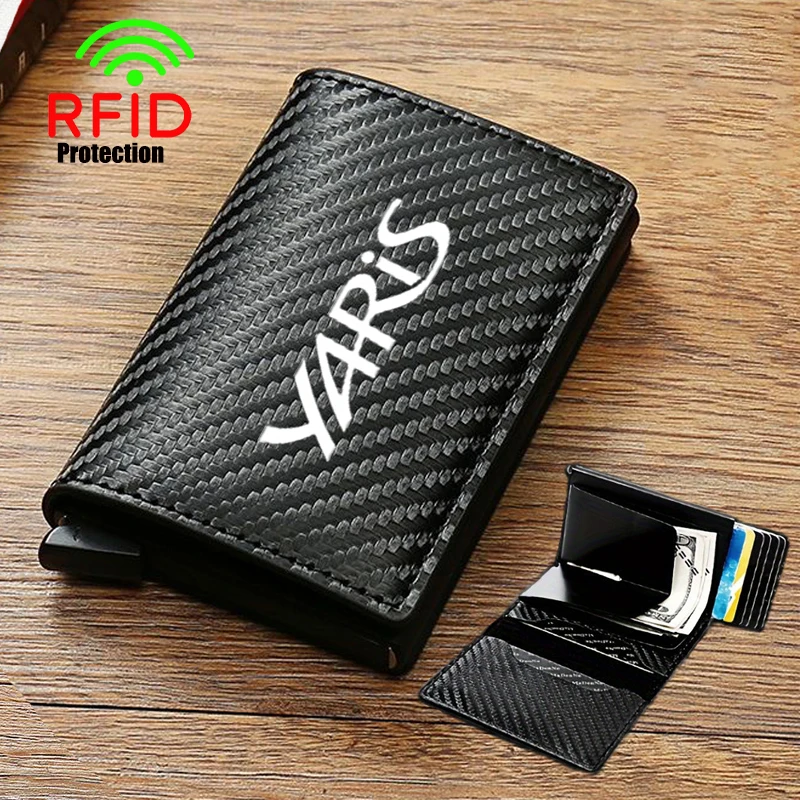 Anti Thief Rfid Credit Card Carbon Fiber Leather PU Men Wallet Gifts For Toyota Yaris 2022 2021 2020 2016 2018 2011 2012 2013