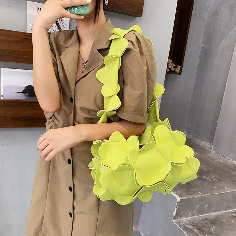 Korean Luxury Designer Handbag Geometric Stereoscopic Petal Tote Handbags For Women\'s Summer Yellow Color Shoulder Crossbody Bag