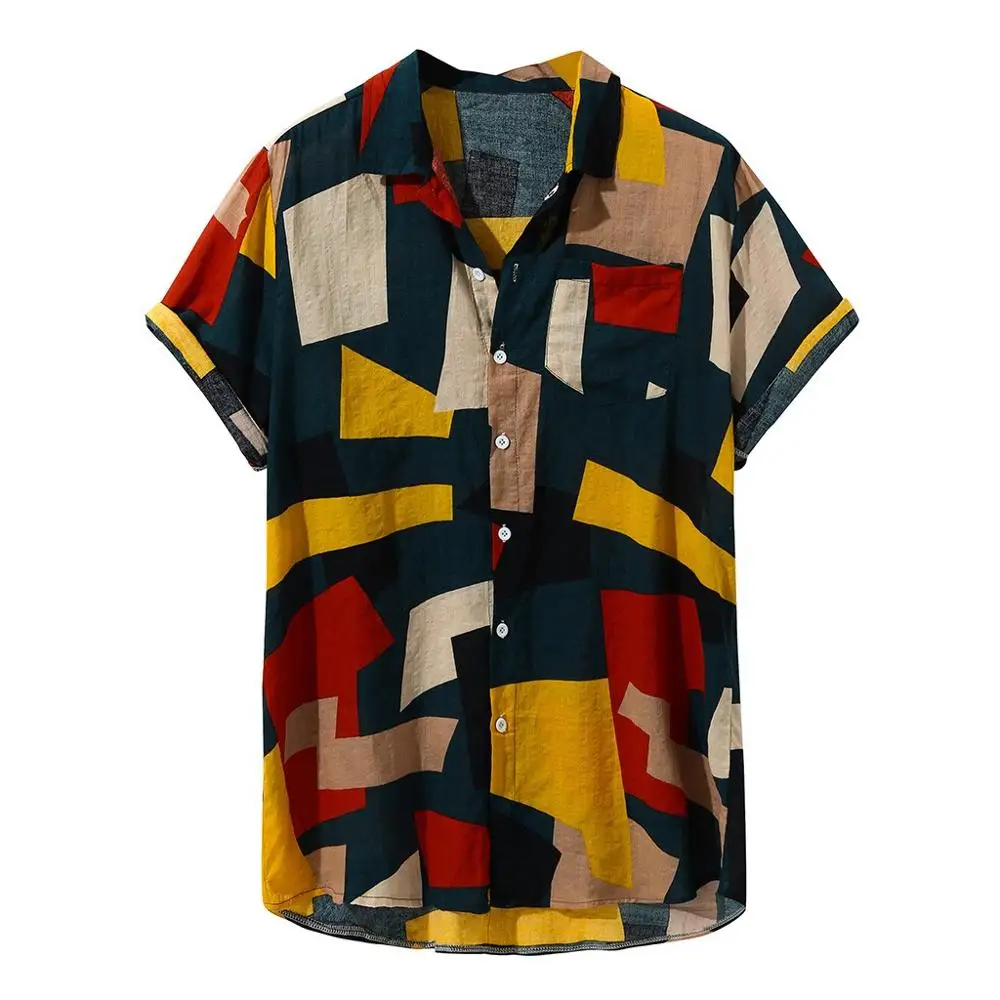 

Loose Vintage Short Sleeve Casual Button up Shirt Men's Standard Fit Fashionable Year-Round Standard Thickness