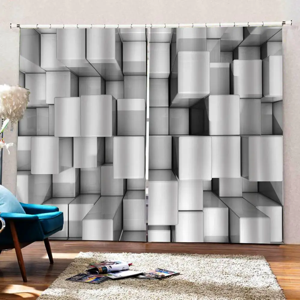 Square solid curtains High quality custom sliver 3d curtain fabric stereoscopic curtains Blackout curtain