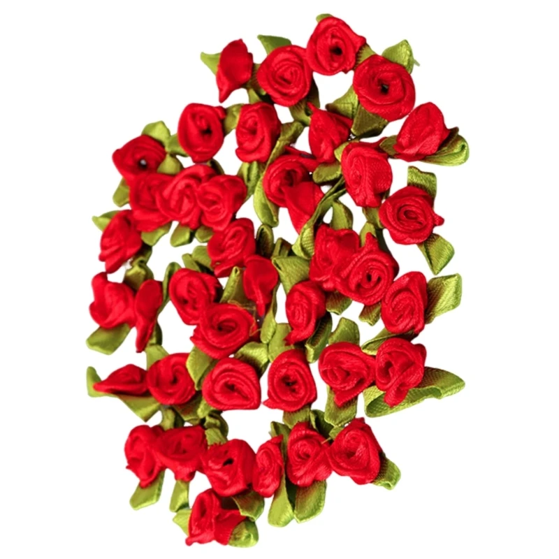 50JB 100 Uds. Parches apliques acolchados con flores rosas pequeñas, suministros costura para ropa artesanal, diadema para