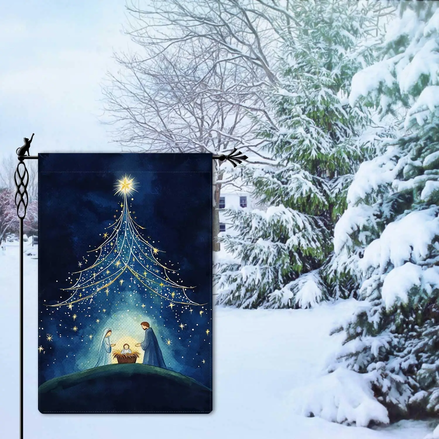 O Holy Night Garden Flag Nativity Night Garden Flag Nativity of Christ Christmas Vertical Double Sided Rustic Farmland Burlap