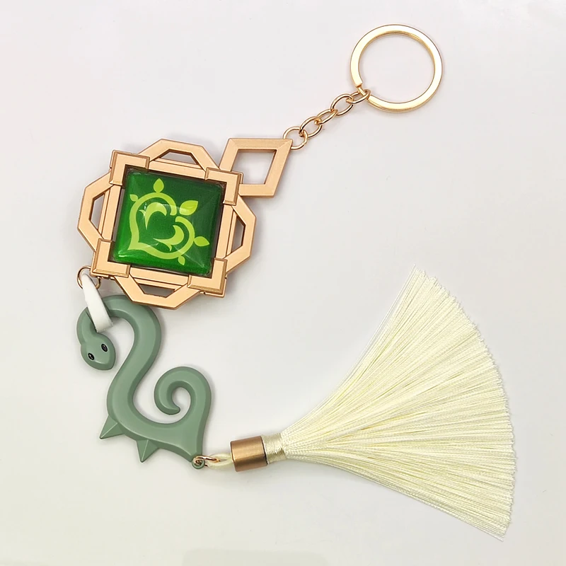 Hot Game Hero Baizhu Vision Of God Cosplay Dr. Baizhu Green Metal Keychain Halloween Party Costumes Accessories Gifts