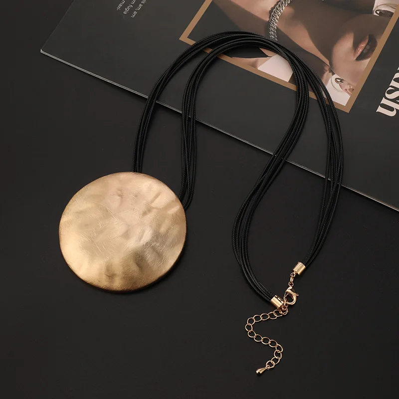 Large Boho Round Metal Pendant Long Chain Necklace Jewellery Women Gift