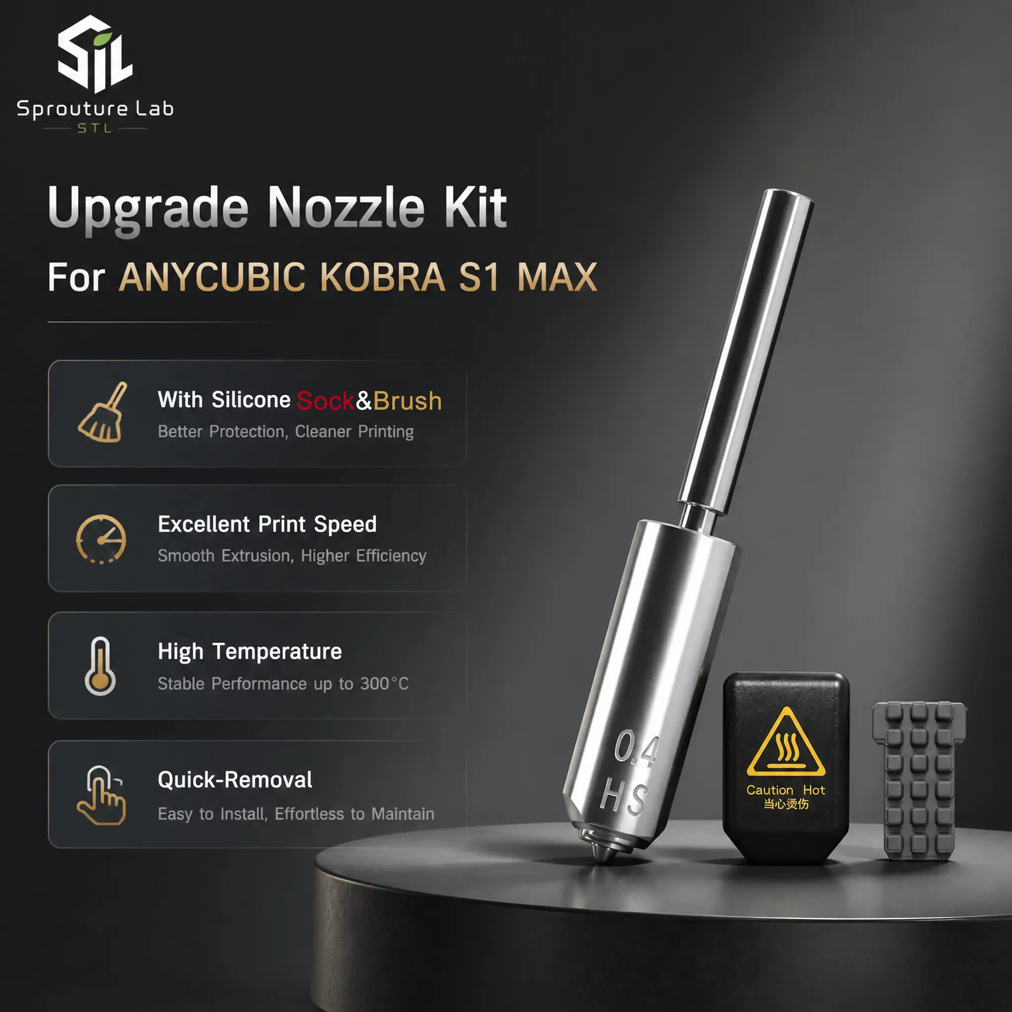 Für Anycubic Kobra S1 Max Düse mit Silikonbürste & -hülle 0.25 0.4 0.6 0.8 Kobra S1 Max Extruder Zubehör Hotend 3D-Teile
