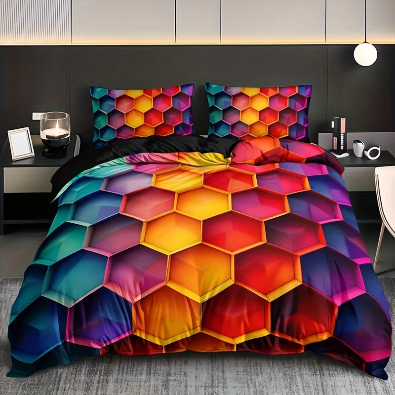 Gradient Color Argyle Plaid Duvet Cover Set (1 Duvet Cover + 2 Pillowcase) HD Printing Bedding For Home Dormitory