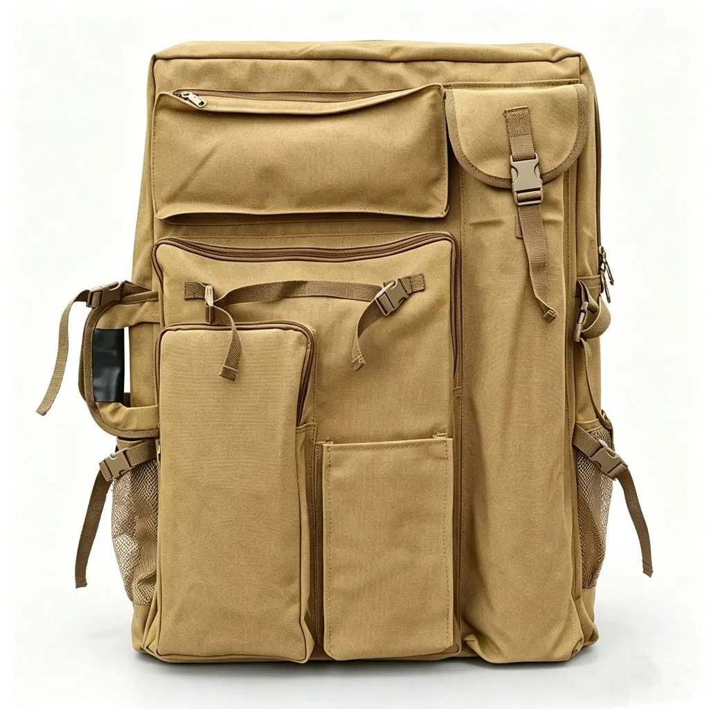 Extra Large Art Portfolio Backpack 50*70 Drawing Board Bag Art Supply Bag Khaki Canvas Carrying Bag for for Artists Students
