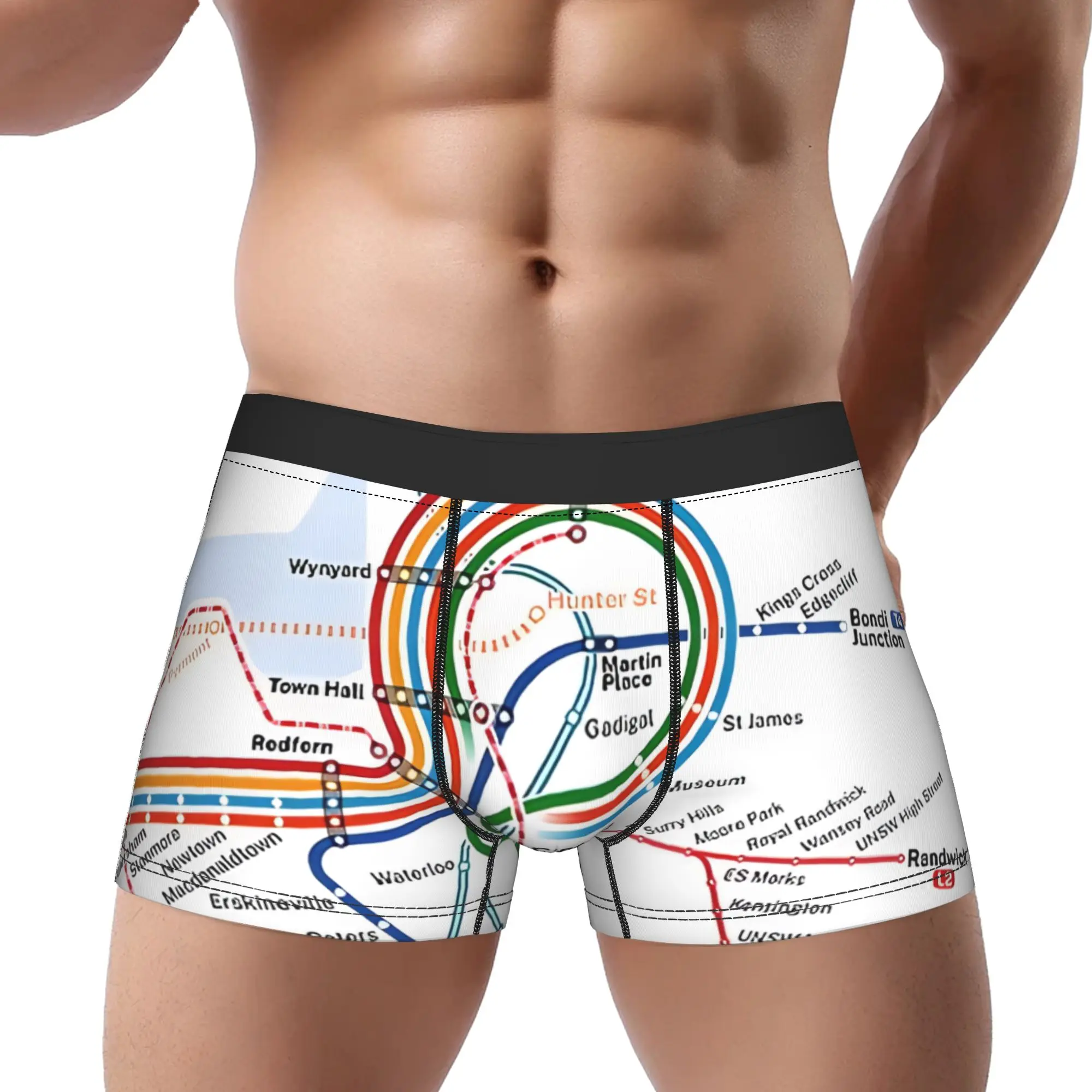 

Трусы-боксеры мужские с картой Сиднея (метро и железнодорожные линии) 2025, дышащие, вентилируемые, шорты-боксеры