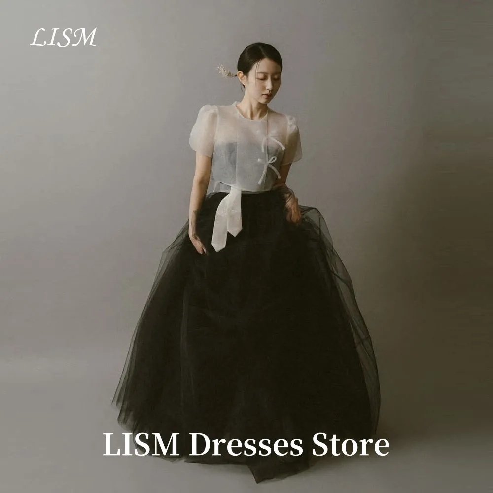 LISM فساتين زفاف كورية عتيقة على شكل حرف a لالتقاط الصور من التل الناعم ورقبة دائرية بطول الأرض فساتين سهرة لحفلات الزفاف كورسيهات مخصصة