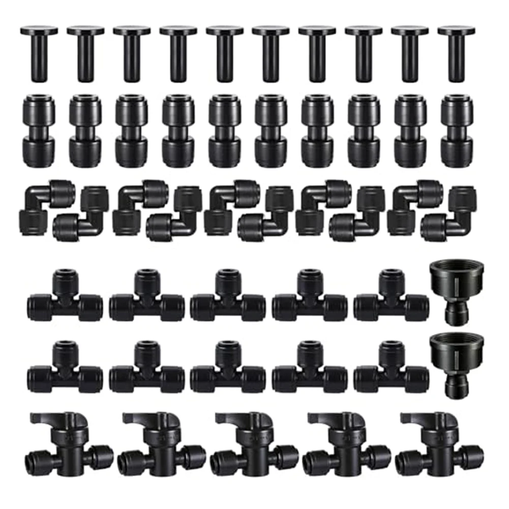 Drip Irrigation 47-Piece Kit for 14-Inch Tubing Provides Compatibility Multiple System Brands and Installation Scenarios