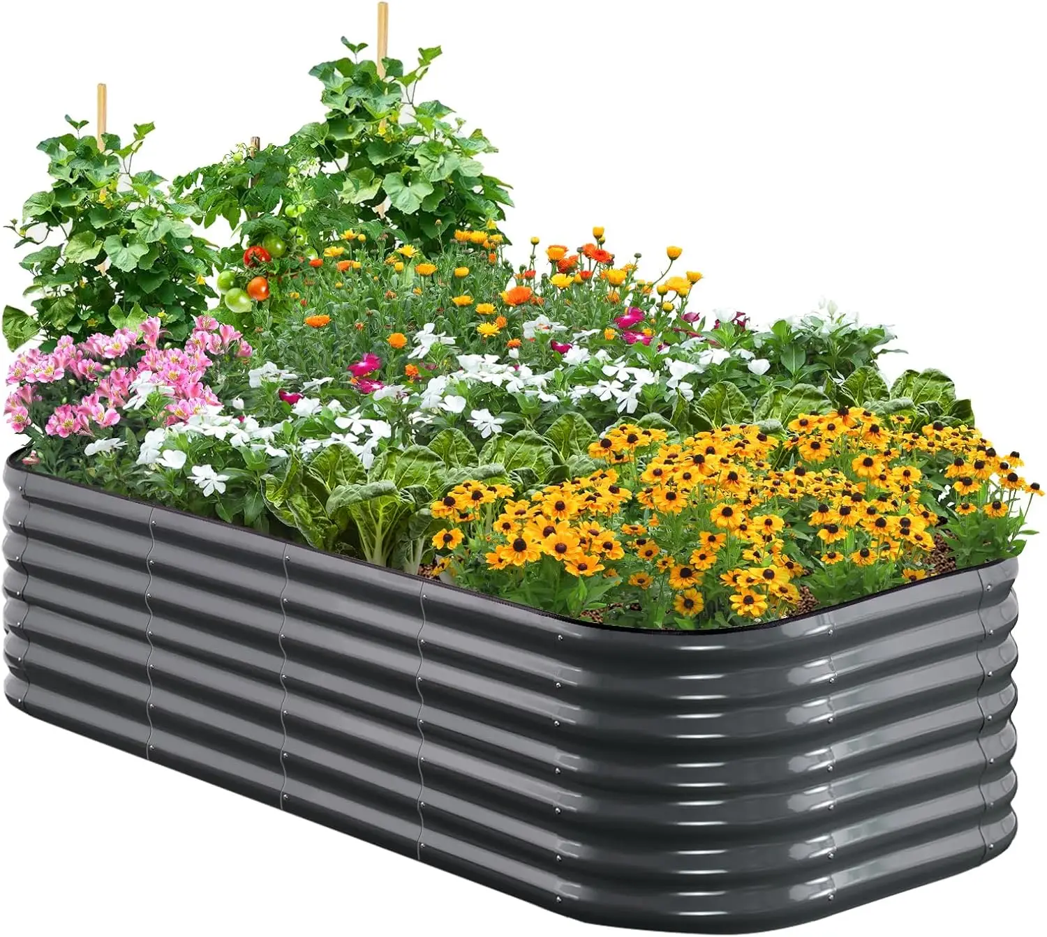 

Galvanized Raised Garden Bed Kit, 6x3x2 ft Oval Metal Planter Box Tall for Vegetables Outdoor Backyard, Rubber Strip Edging Incl