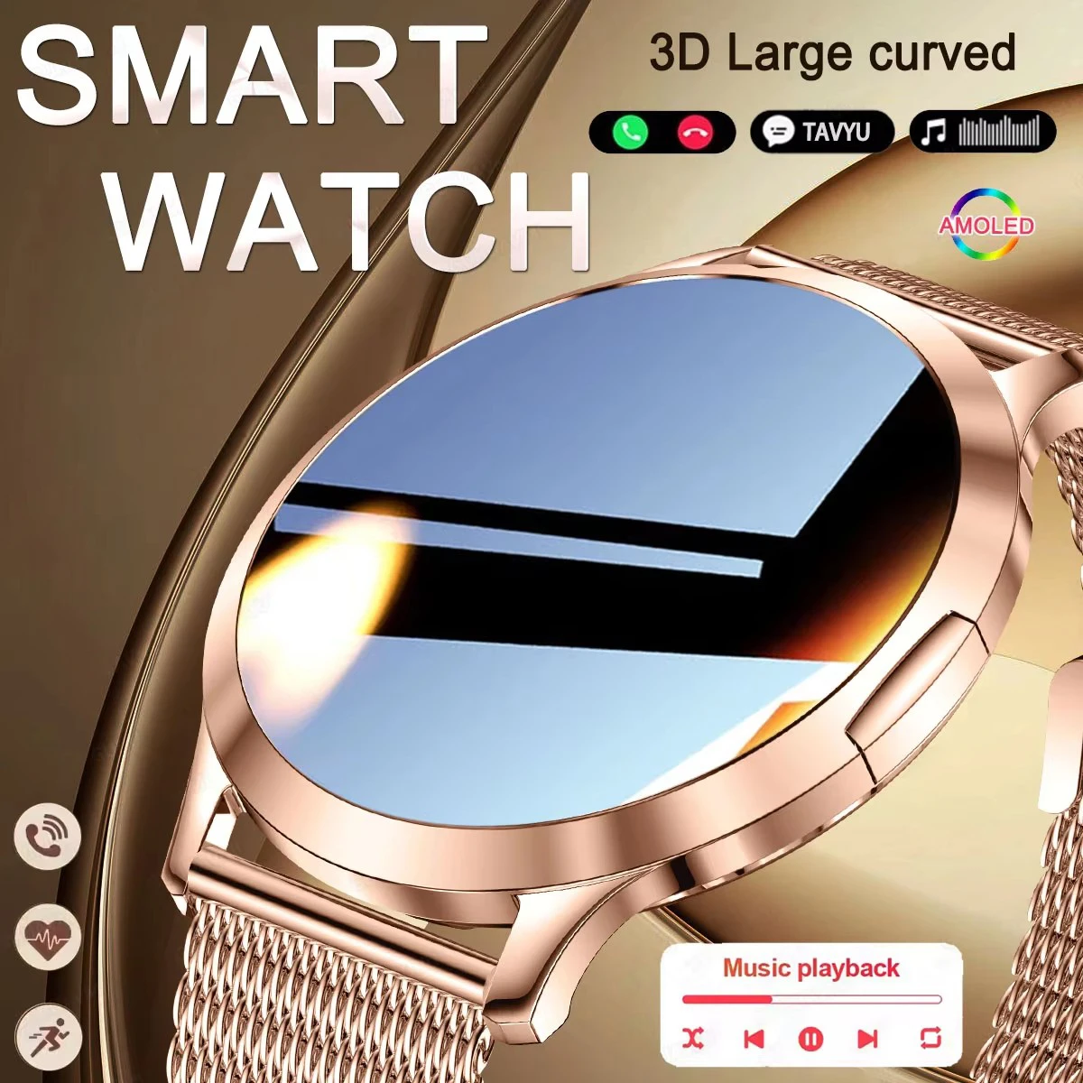 

Ultra-thin Rose Gold Smart Watch Women 1.32"AMOLED Smartwatch Female Sport Fitness Waterproof Bluetooth Call Smart Watches Lady