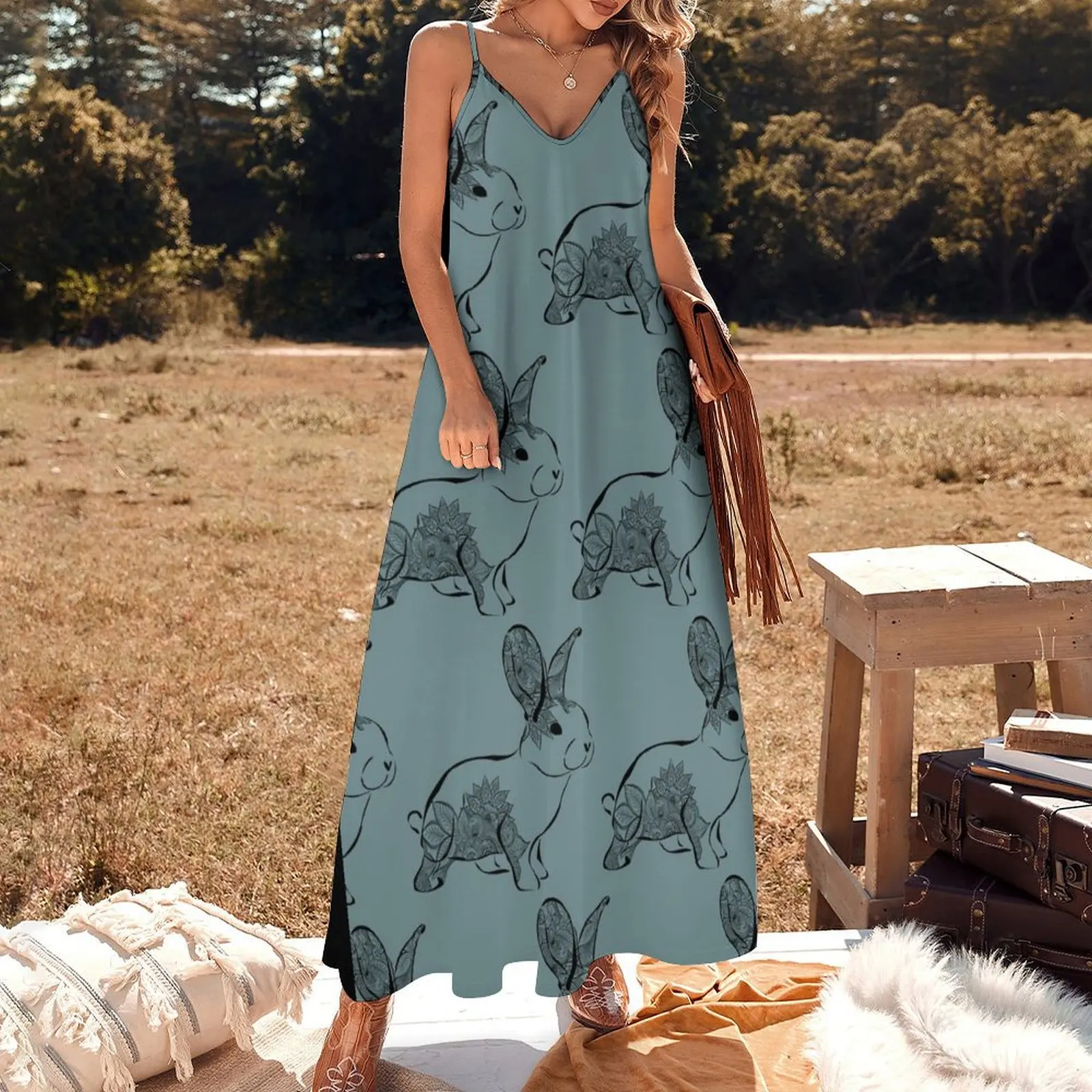 The Free Rabbit Spirit Mandala Sleeveless Long Dress Summer women's clothing elegant dress Aesthetic clothing Dress