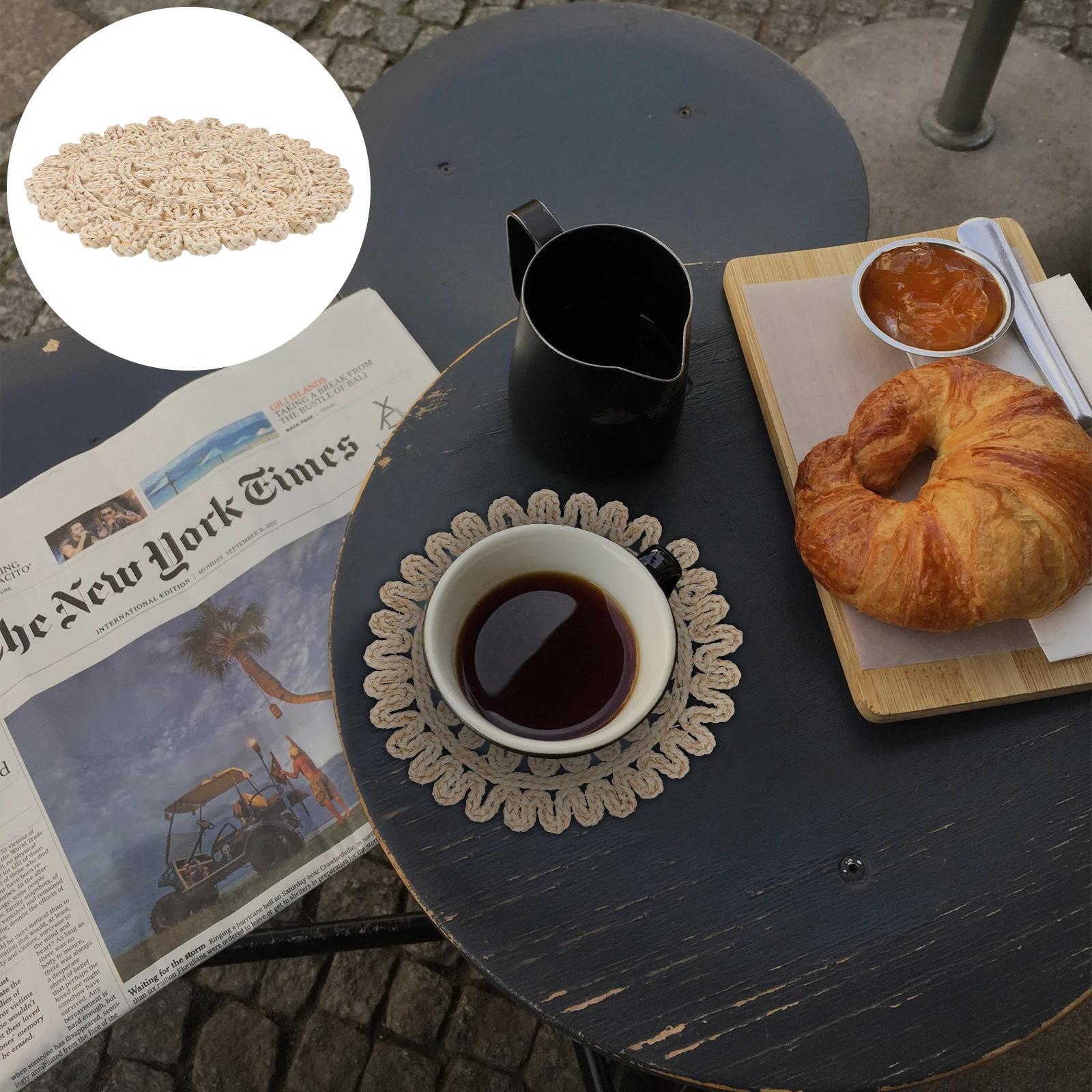 

Round Coasters Cup Mats Heat Insulation Placemat Dinner Mats Grass Japanese Style H made Anti S Protect Table Simple Lines