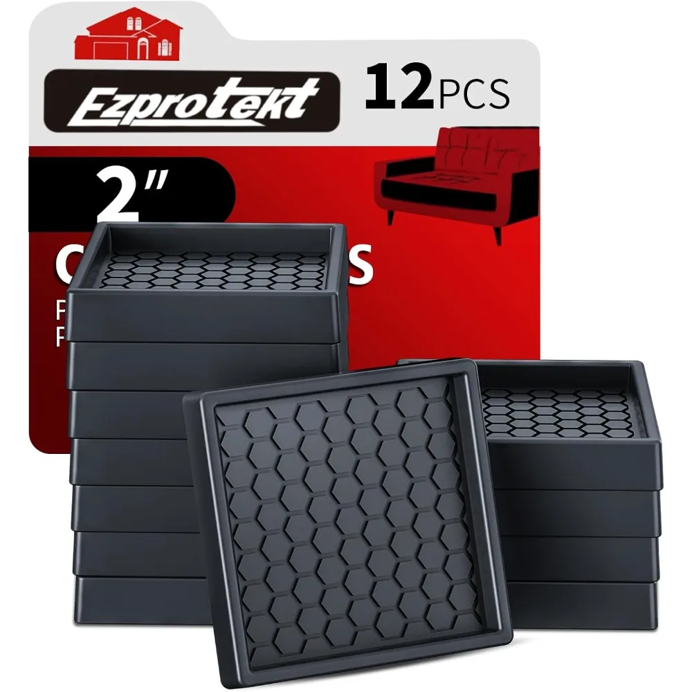 

2 inch Non Slip Furniture Pads Coasters for Hardwoods Floors, 12 Pcs Non Skid Square Rubber Furniture Caster Cups Floo