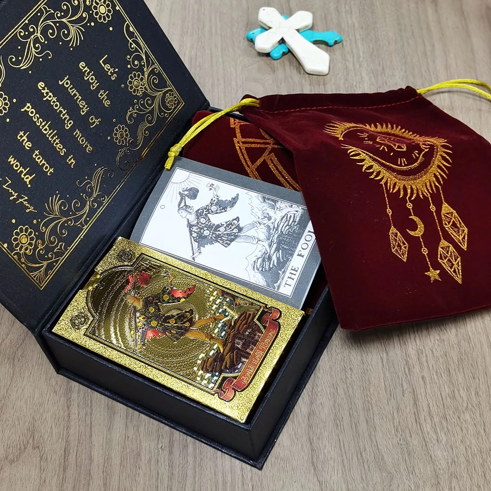 Gold Foil Tarot Card Hot Stamping PVC Waterproof and Wear-resistant Board Game Playing Card Divination Gift Box Set Luxurious