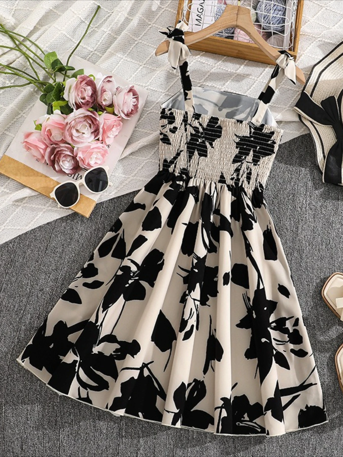 Girls Clothing Spring and Summer New Fashion Floral Print Suspender Strapless High Waisted Elegant Temperament Dress