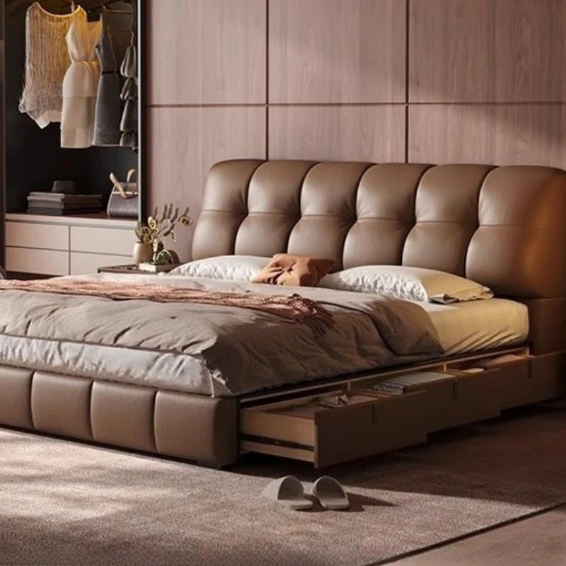 

Platform Sleeping Massage Bed Leather Space Saving Storage Human Dog Massage Bed Floor Double Letto Matrimoniale Home Furniture