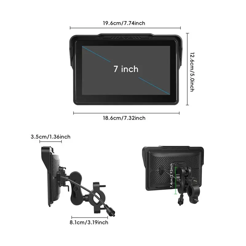 Motorcycle Carplay Screen 7 Inch Wireless Carplay Android Auto Touchscreen Supports Navigation Bluetooth
