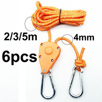 6pcs Reflective 2/4/5m 4mm Tent Rope Fastener Fixed Buckle Pulley Tensioner Ratchet Hangers Awning Wind Rope Tie Down