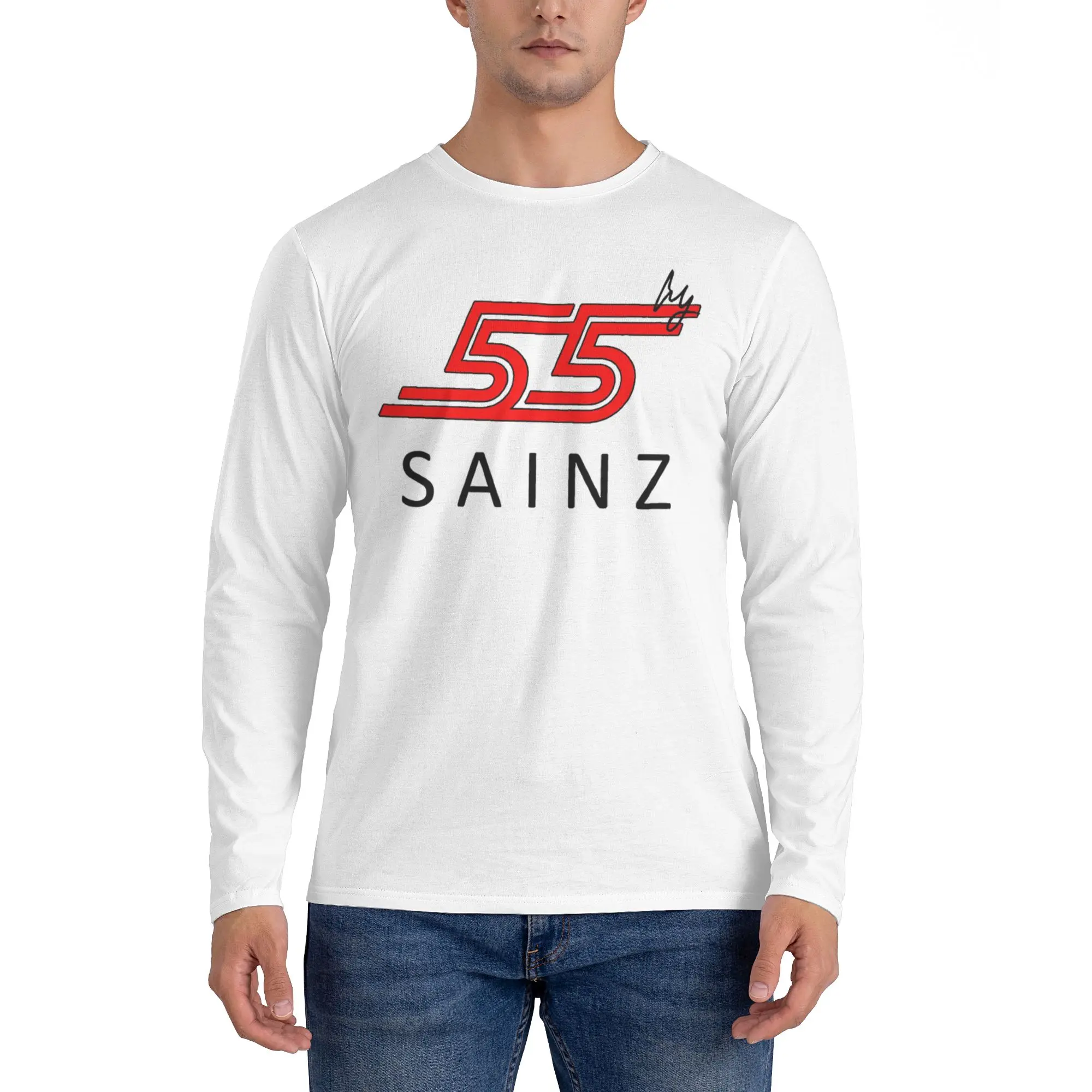 تي شيرت كارلوس ساينز جونيور F1 Signature Graphic - تي شيرت رجالي داكن بأكمام طويلة ورقبة مستديرة تي شيرت رجالي للربيع والخريف
